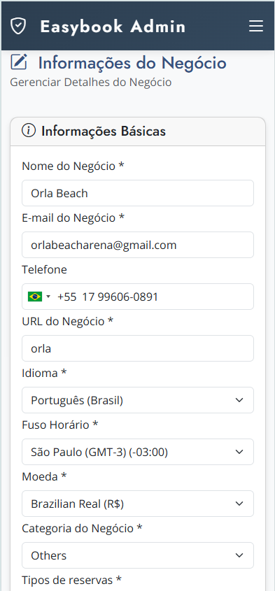 Configuração da Quadra